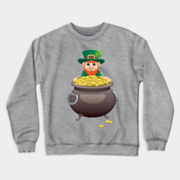 Leprechaun and Pot of Gold Crewneck Sweatshirt by Malchev